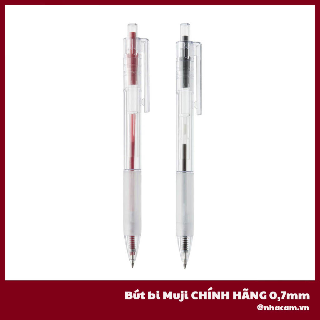 Bút Bi Polycarbonate Muji Bấm 0.7mm Nhà Cam (Pick Store, Có Bill)