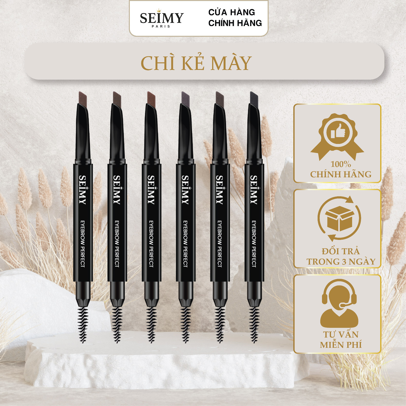 Chì kẻ mày Seimy - Eyebrow Perfect 2 đầu không thấm nước, lâu trôi 6 màu tuỳ chọn, kẻ lông mày , kẻ chân mày
