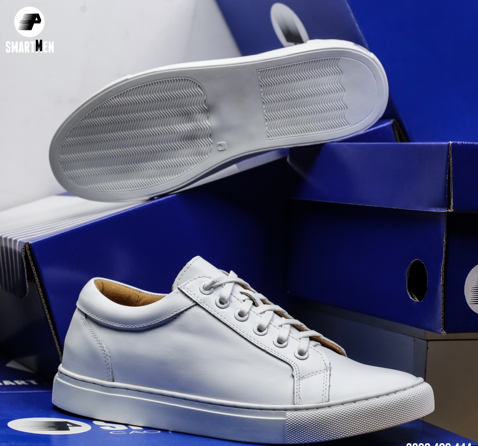 Giày Sneaker Da bò Tăng chiều cao SMARTMEN GD1-06 Trắng