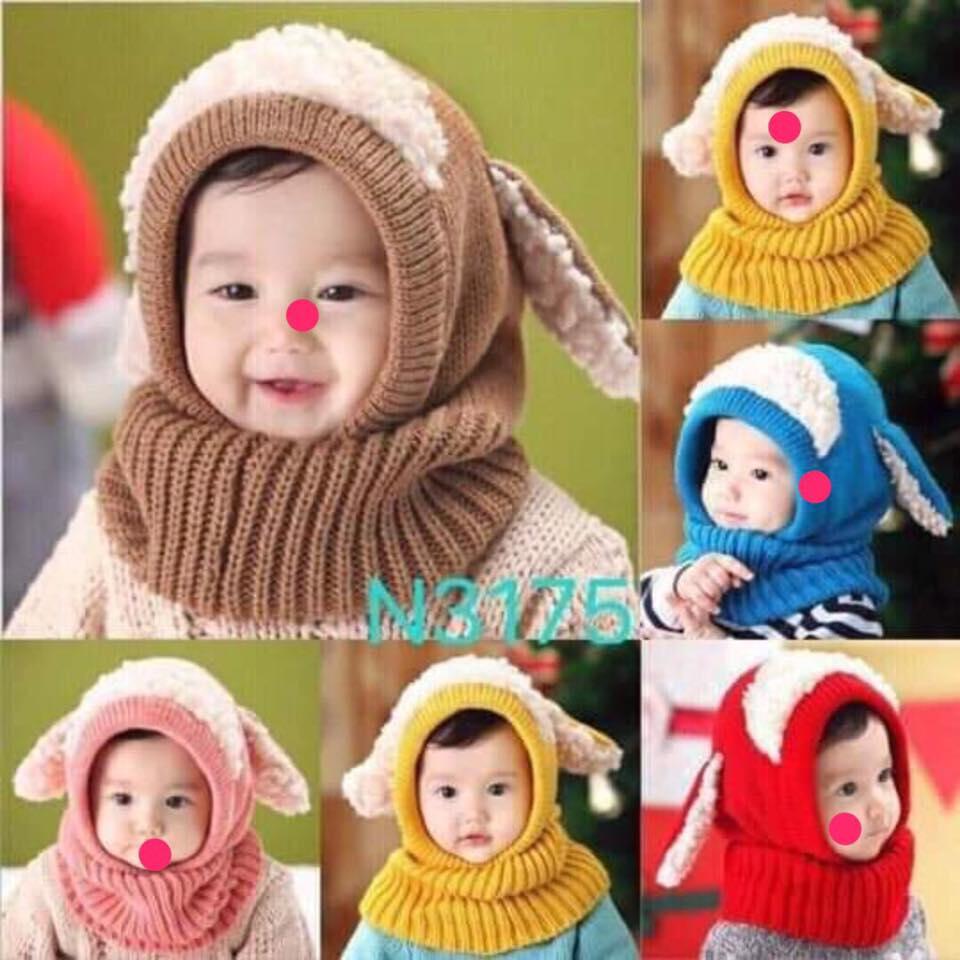 Bộ mũ khăn len tai cừu cho bé