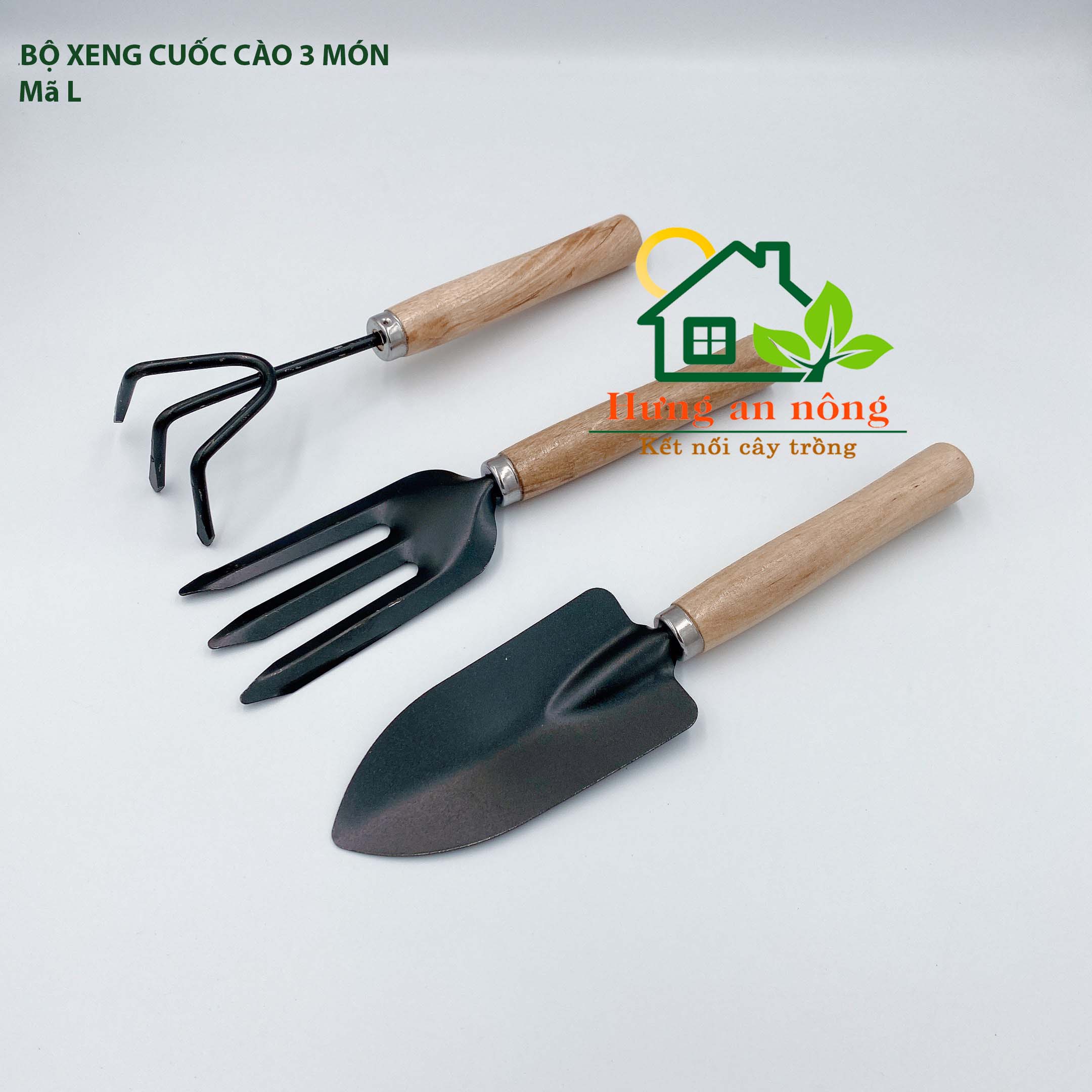 Bộ 3 xẻng cào gỗ dụng cụ làm vườn size L