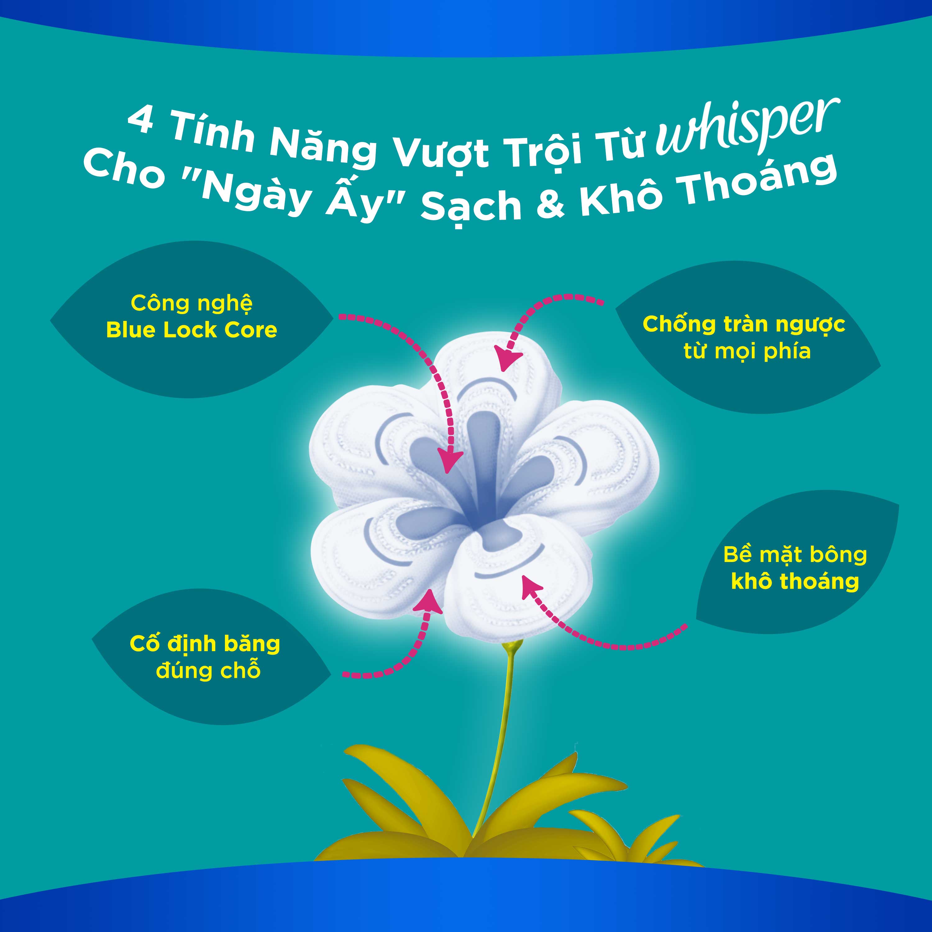 Băng Vệ Sinh Whisper Có Cánh Thường 10 Miếng 23 cm.