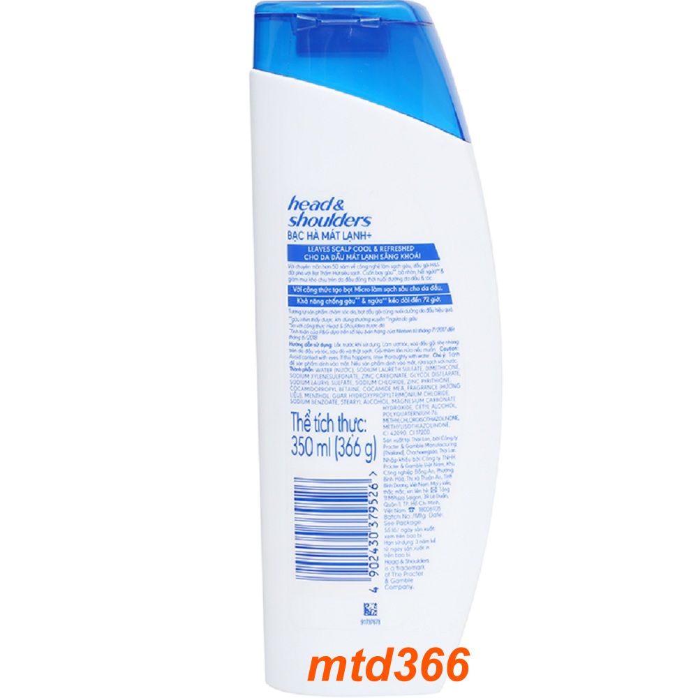 Dầu Gội Đầu 350ml Head & Shoulders Bạc Hà Mát Lạnh
