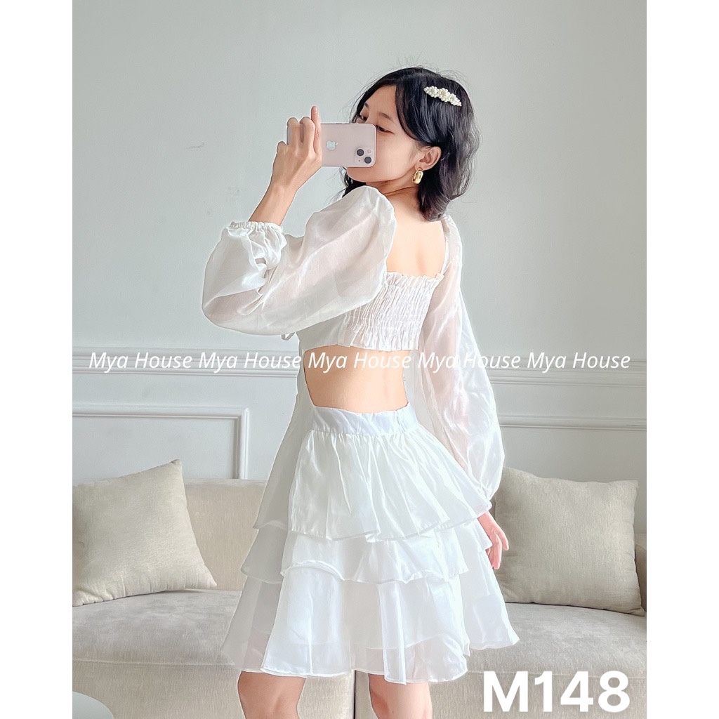 Đầm voan chiffon hở eo kèm dây có mút ngực M148