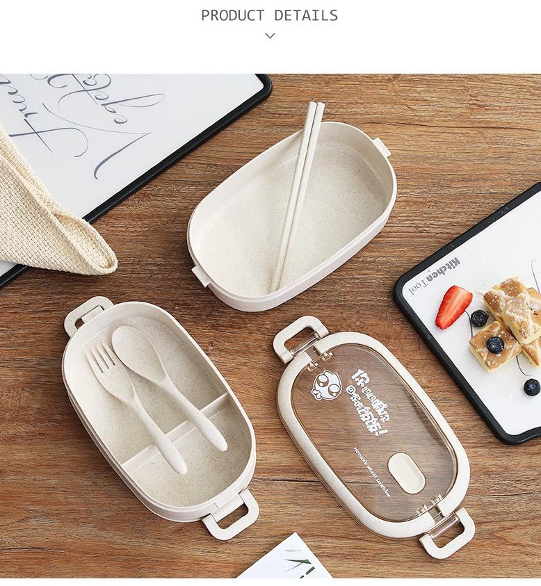 Bộ hộp cơm 2 tầng lua mạch kèm bộ muống đũa nĩa  -  hộp cơm trưa nhân viên văn phòng - Hộp Cơm Giữ Nhiệt 2 Tầng Chất Liệu Nhựa PP Lúa Mạch - CÀ MEN 2 TẦNG GIỮ NHIỆT TỐT- hộp đựng thức ăn -hop com trua -com van phong