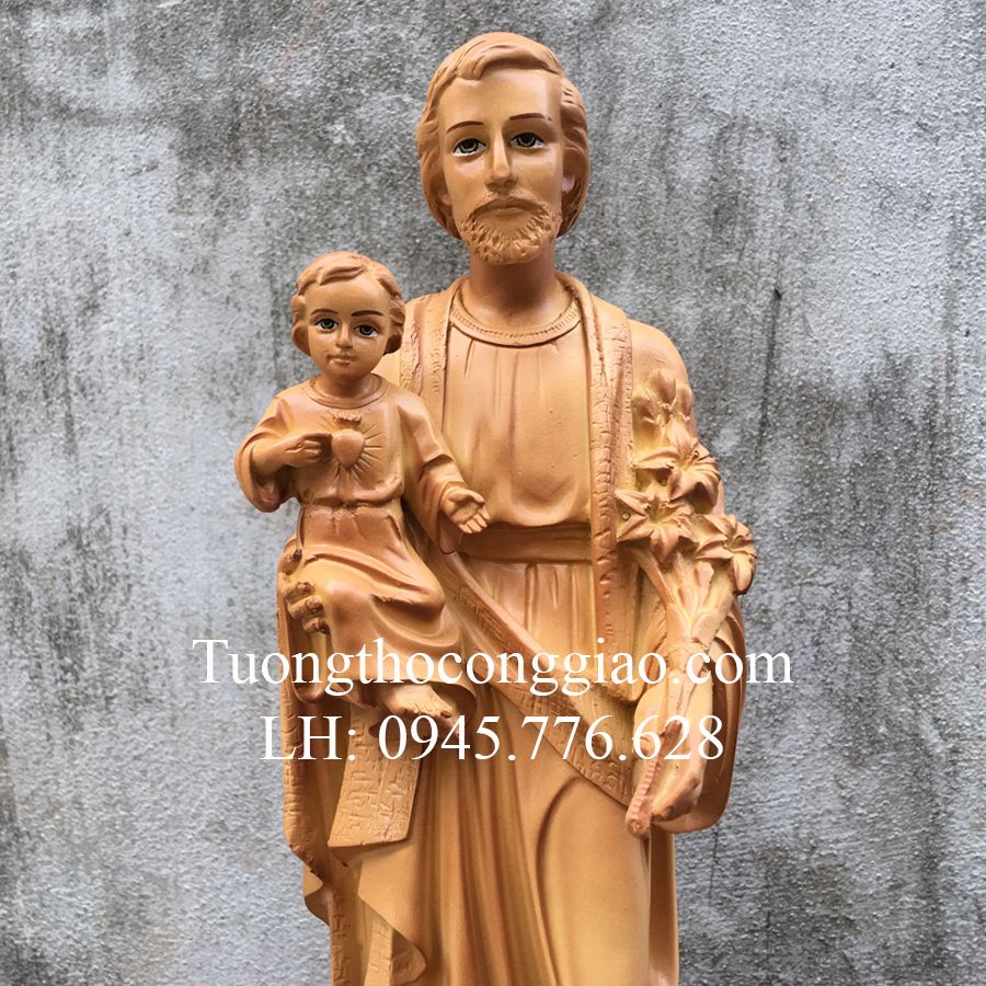 Tượng Thánh Giuse bế Chúa 40cm sơn giả gỗ