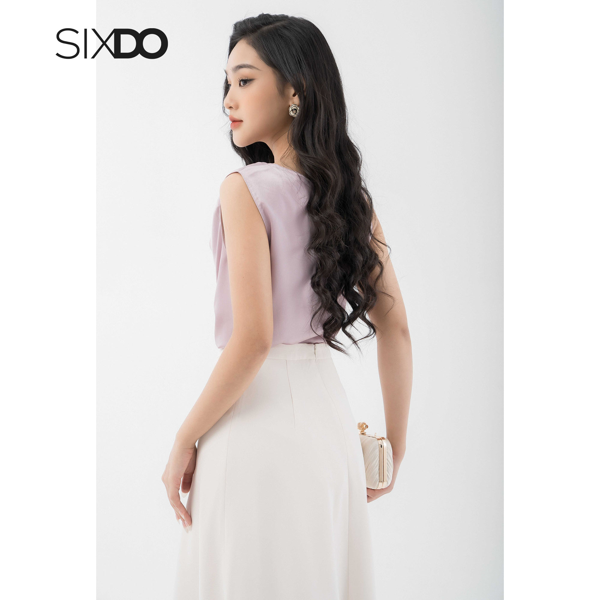 Áo lụa tím kiểu nữ sát nách SIXDO (Purple Sleeveless Silk Top)