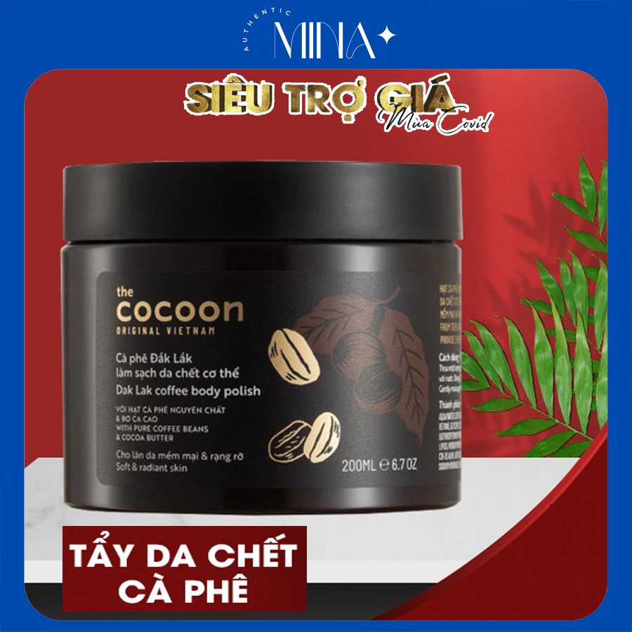 Tẩy da chết body cocoon 200ml cà phê đắk lắk làm sạch loại bỏ tế bào chết cơ thể