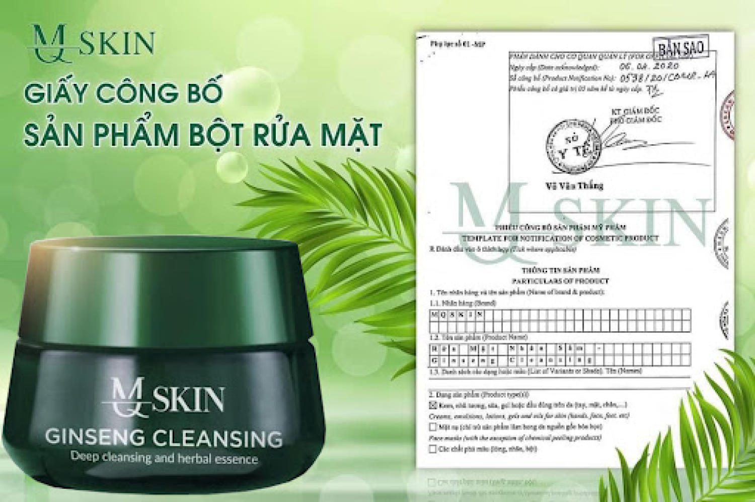 Bột sữa rửa mặt nhân sâm mqskin