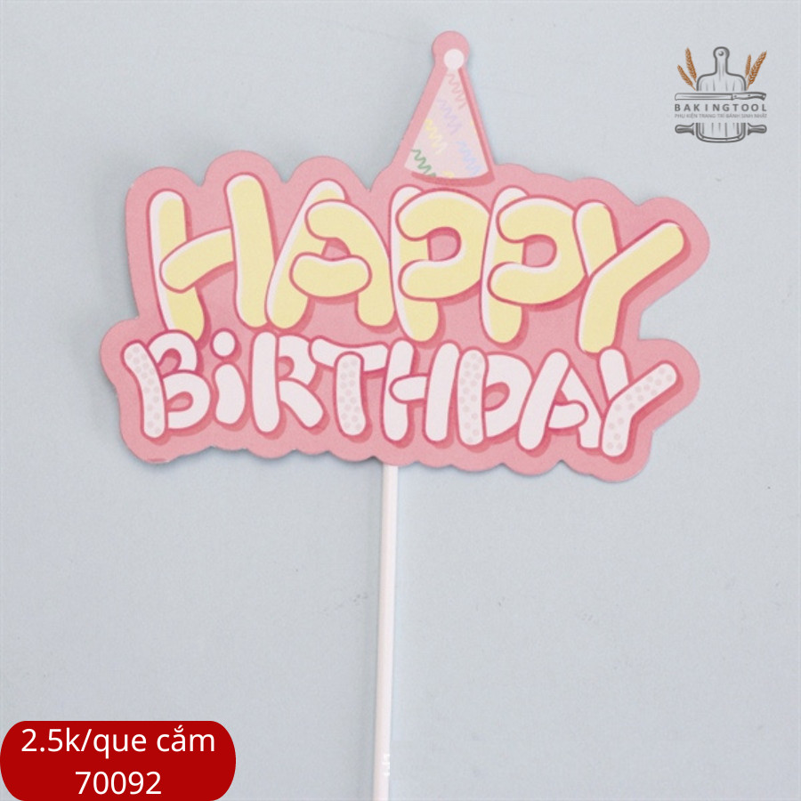 Que cắm giấy HPBD chữ vàng chữ trắng nền hồng