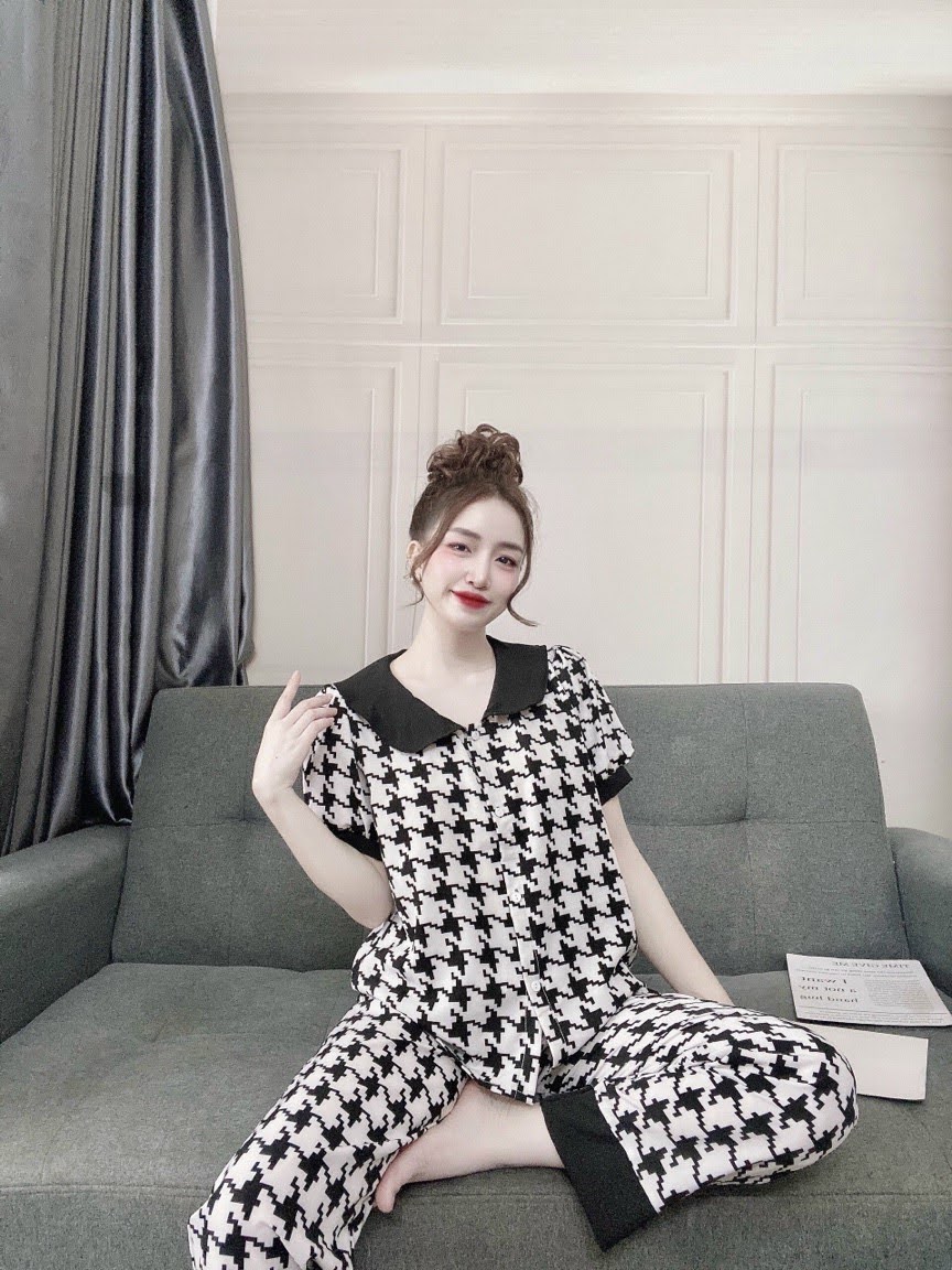 Bộ lụa tay ngắn nữ, bộ lua mềm cổ sen