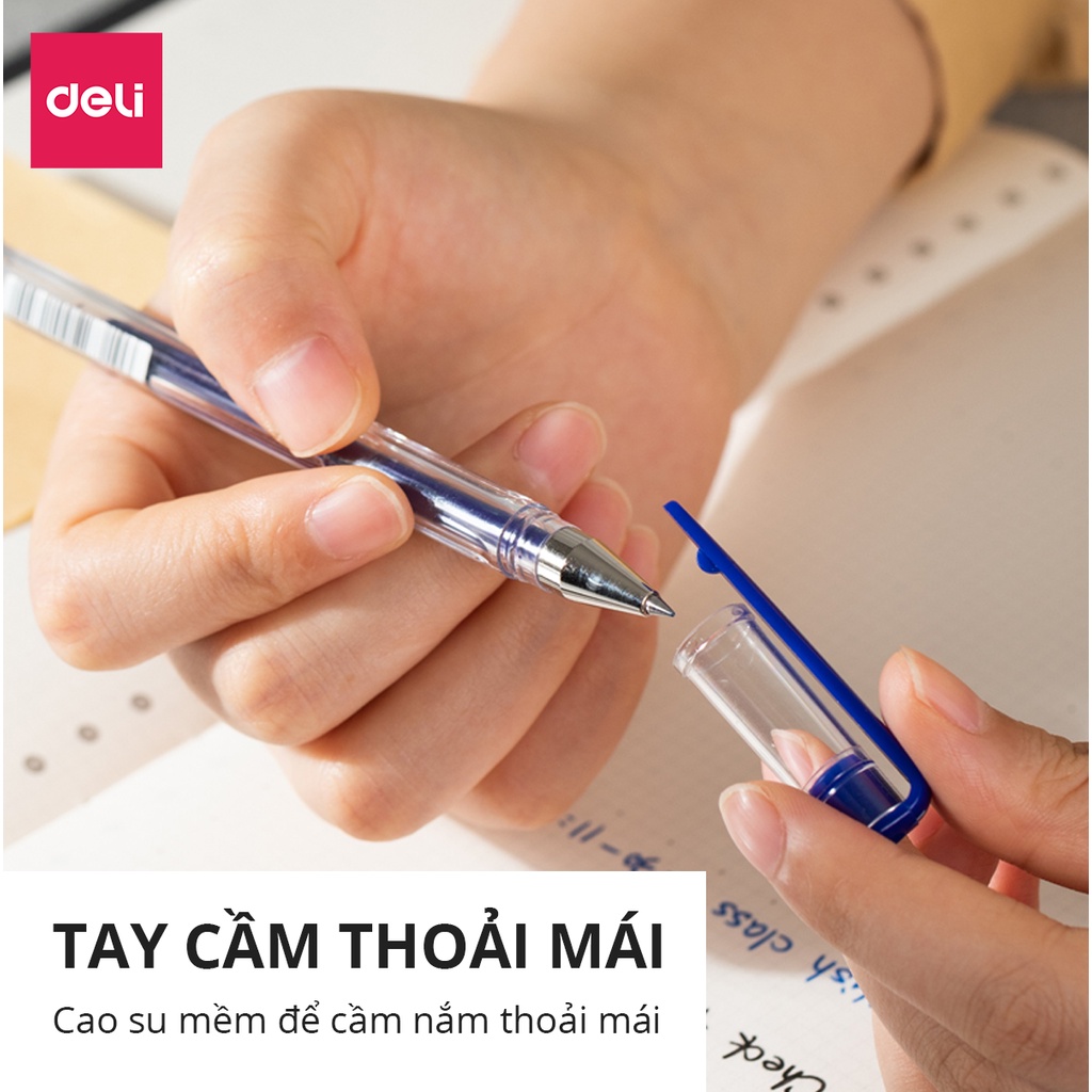 Bút Bi Mực Gel Xanh Đen Deli - Nét Mảnh Thân Trơn Ngòi Chắc Chắn Mực Ra Đều Viết Êm - EG65