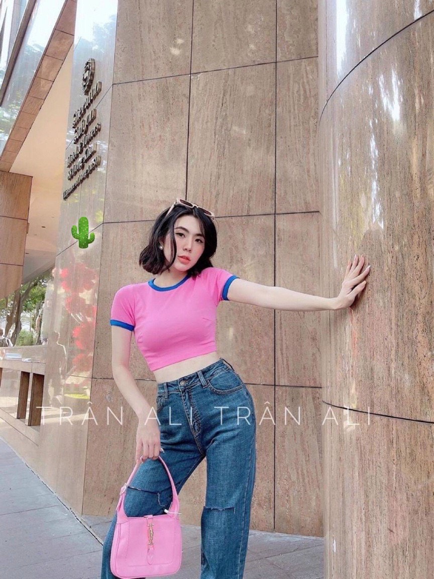 Áo thun borip tay ngắn viền sọc croptop 4 màu pc phong cách Ulzzang - Thủy Mèo House