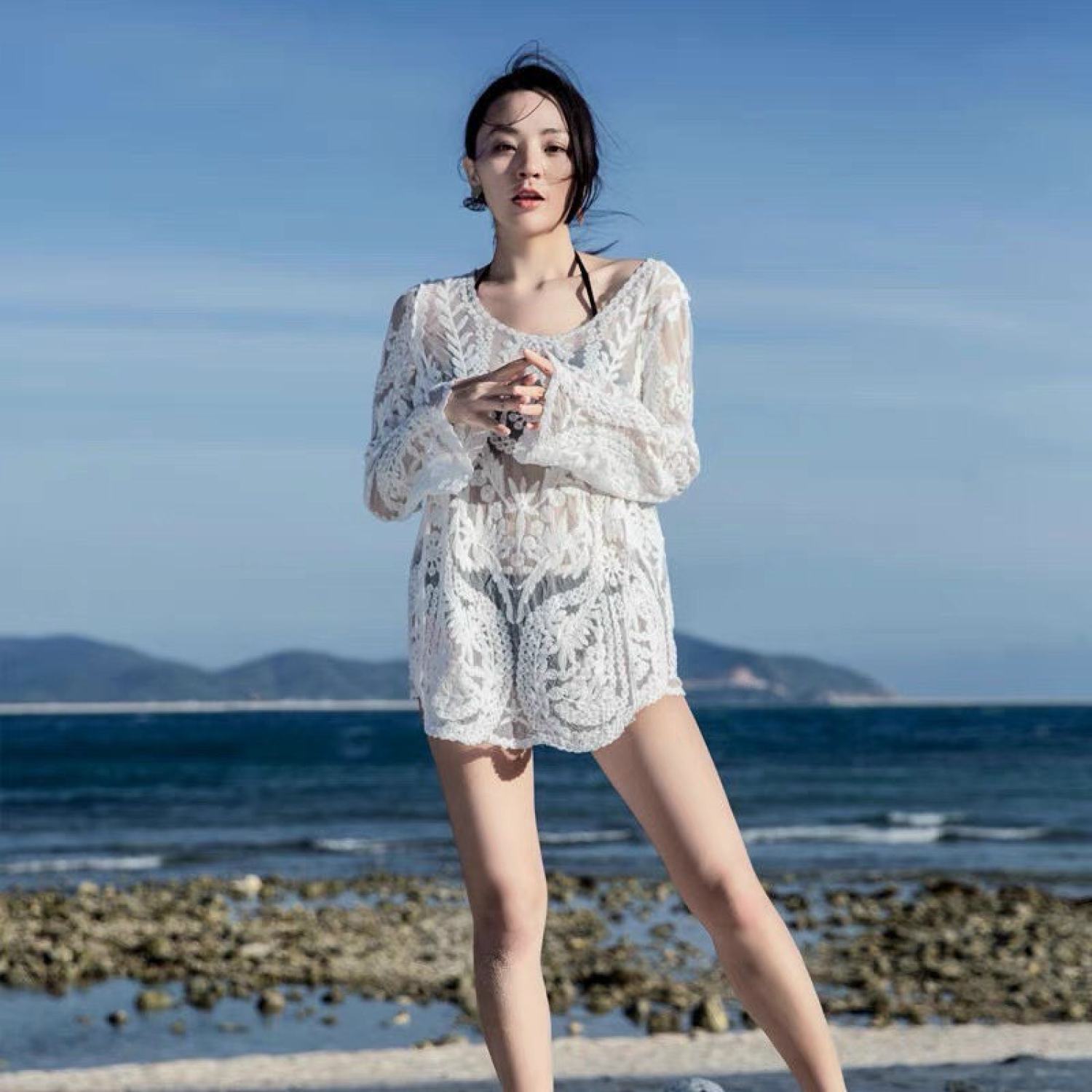Áo ren lưới đi biển Hàng Quảng Châu đẹp