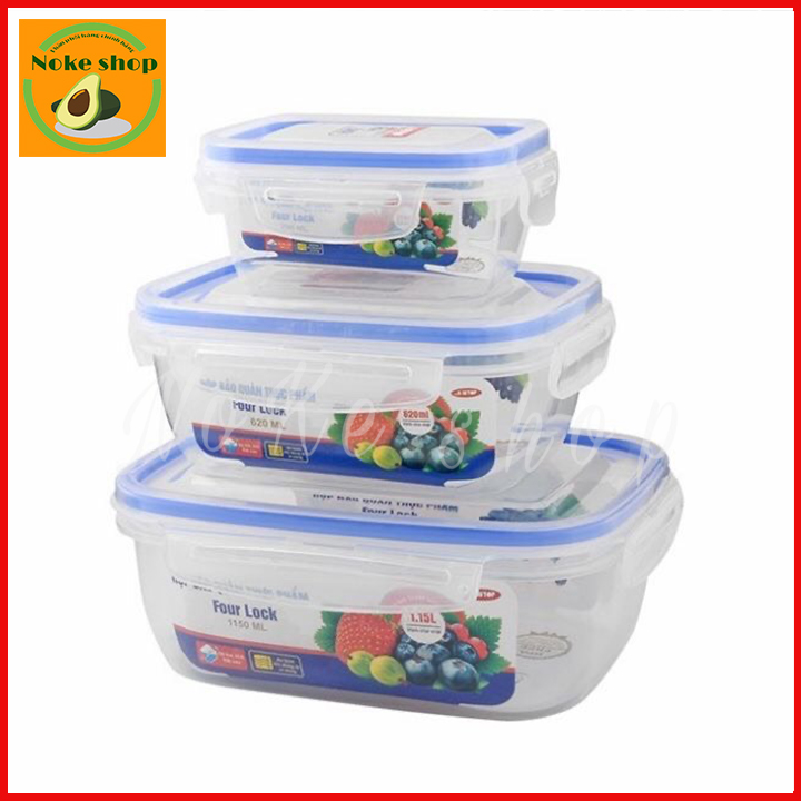 Bộ 3 hộp đựng thực phẩm khóa 4 cạnh siêu tiện lợi