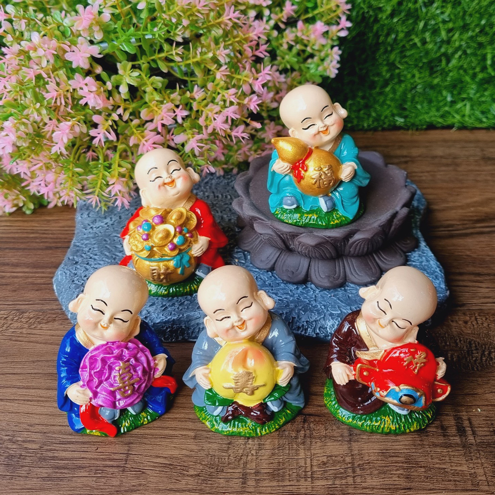Bộ 05 tượng chú tiểu ngũ phúc lâm môn 7cm