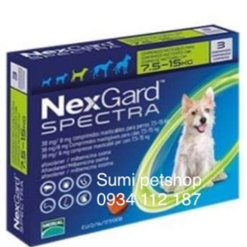 (1 Tablets)  Nexgard spectra trị ve rận bọ chét tẩy giun cho chó (7.5-15kg)