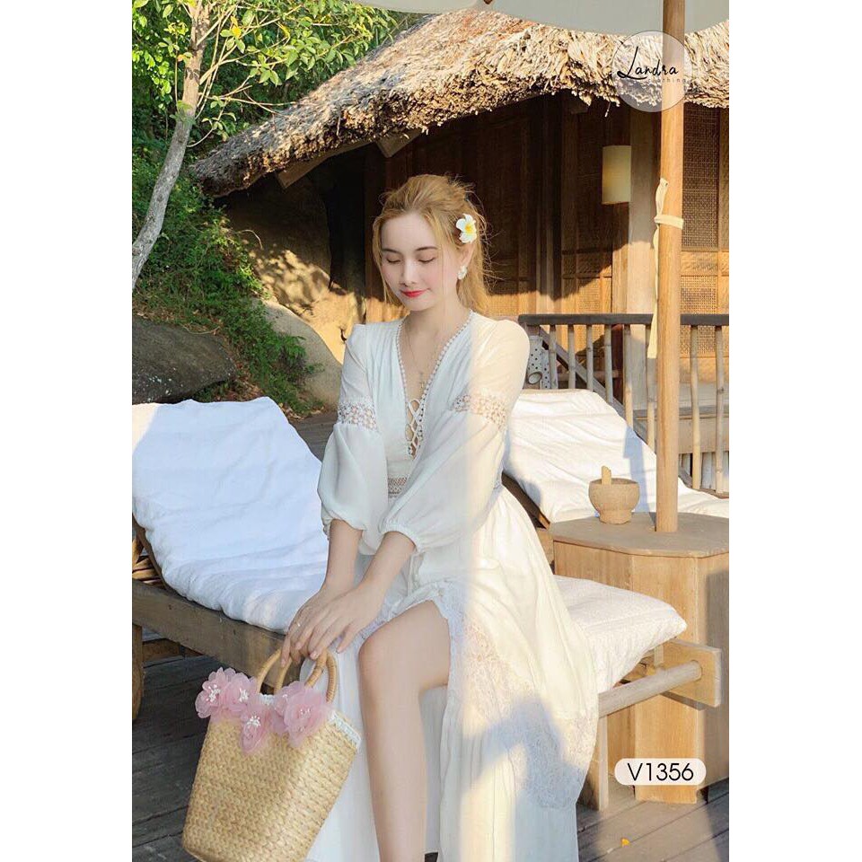 Váy Maxi Trắng Tay Ren