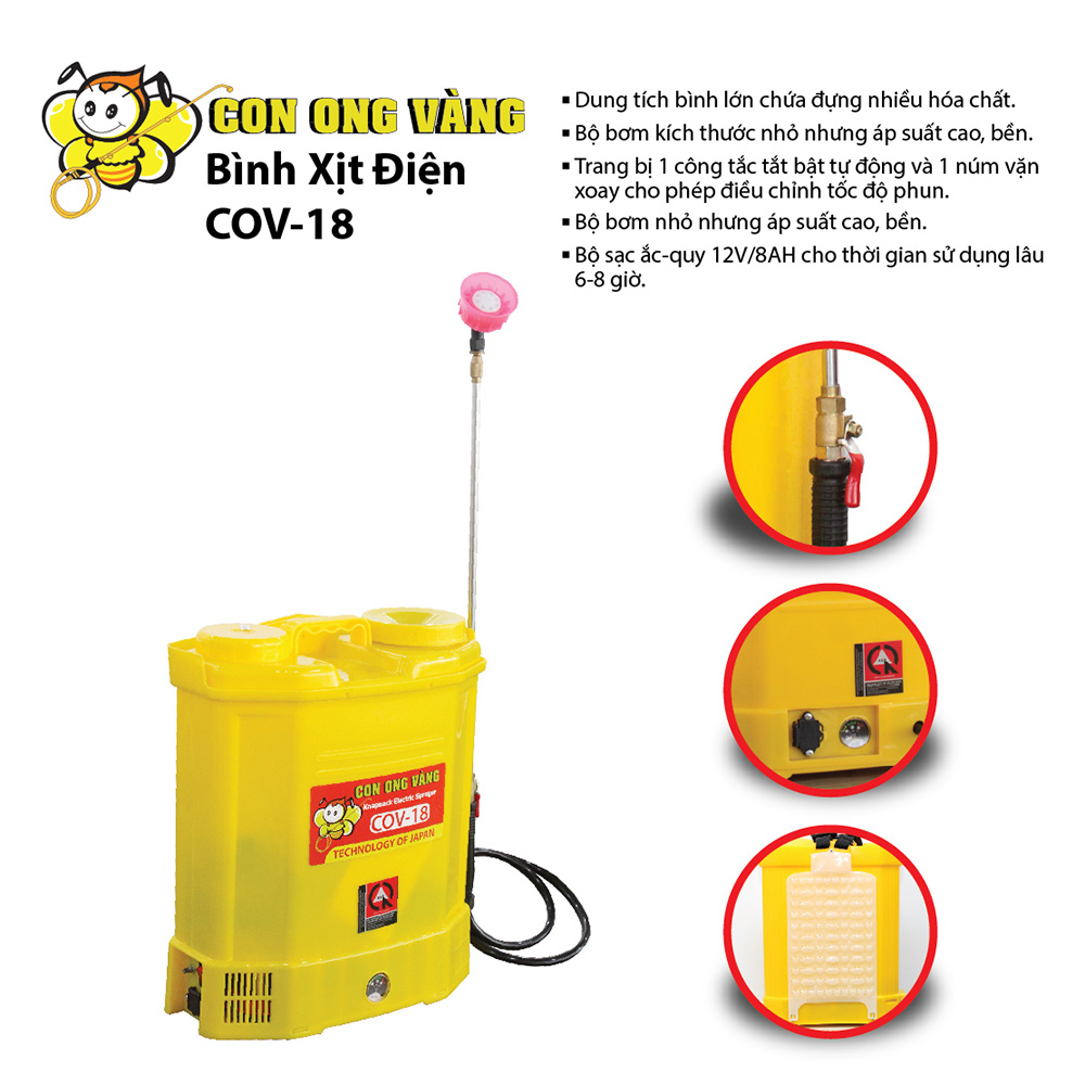 Bình Xịt Điện Con Ong Vàng 18D (phun xịt nước tưới phun khử trùng 18 lít)