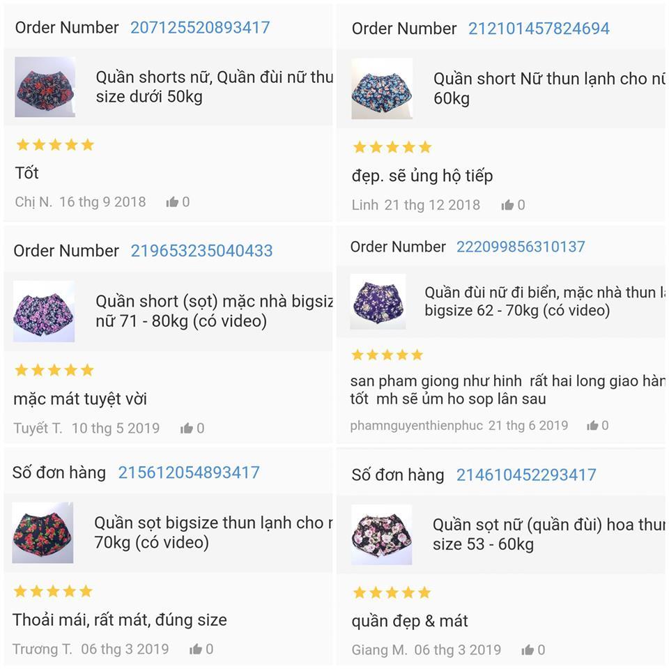 Quần short nữ bigsize thun lạnh size 60kg đến 70kg (nhiều màu)