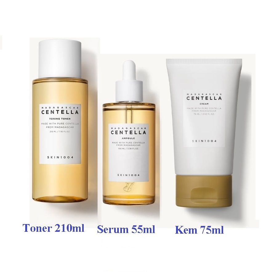 Combo 3 Sản Phẩm Dưỡng Da Giảm Mụn, Phục Hồi Da, Làm Mờ Thâm Skin1004 Madagascar Centella (Toner 210ml + Serum 55ml hoặc 100ml + Cream 75ml)