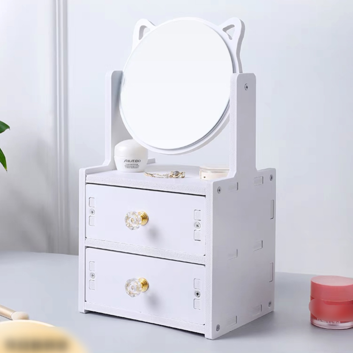 TỦ GỖ ĐỰNG MỸ PHẨM CÓ GƯƠNG TRANG ĐIỂM HÌNH TAI MÈO SIÊU XINH - KỆ ĐỰNG MỸ PHẨM ĐỒ MAKEUP NHIỀU NGĂN BẰNG GỖ THƠM CAO CẤP CÓ THỂ XẾP GỌN ĐƯỢC - MẪU MỚI 2022