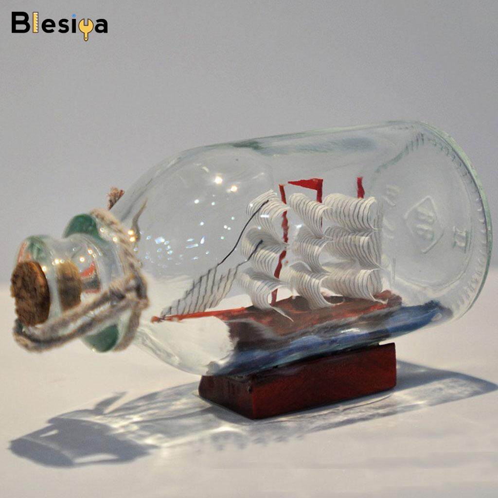 Blesiya Glass Pirate Ship Sailing Boat Wishing Drift Bottle Home Office Decor