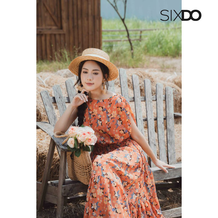 Áo voa hoa chun eo thời trang SIXDO (Ochre Floral Voile Top)