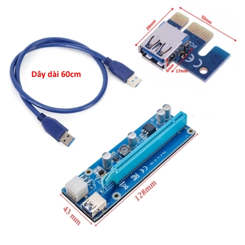 MODULE CARD RISER CHUYỂN ĐỔI MỞ RỘNG PCI-E 1X SANG 16X KÈM CÁP USB 3.0