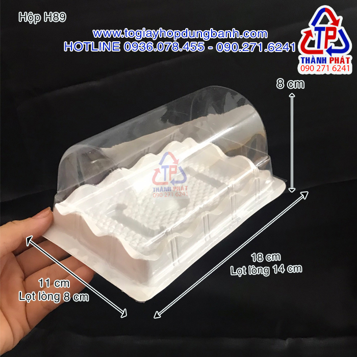 100c Hộp Nhựa H89 đựng bánh bông lan cuộn 14cm –Hộp vòm nhí H89- Hộp đựng bánh bông lan cuộn nhí 14cm