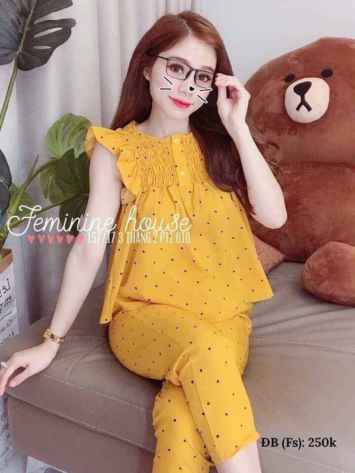 Sét Đồ Bộ Chấm Bi Áo Cánh Tiên Quần Lửng Phù Hợp Mặc Nhà Dạo Phố lđ0719