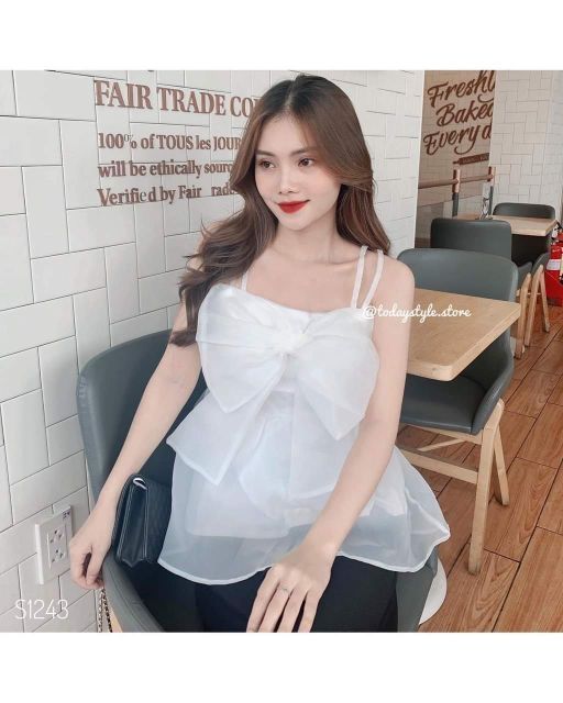 [HCM]Set áo voan nơ phối quần suông