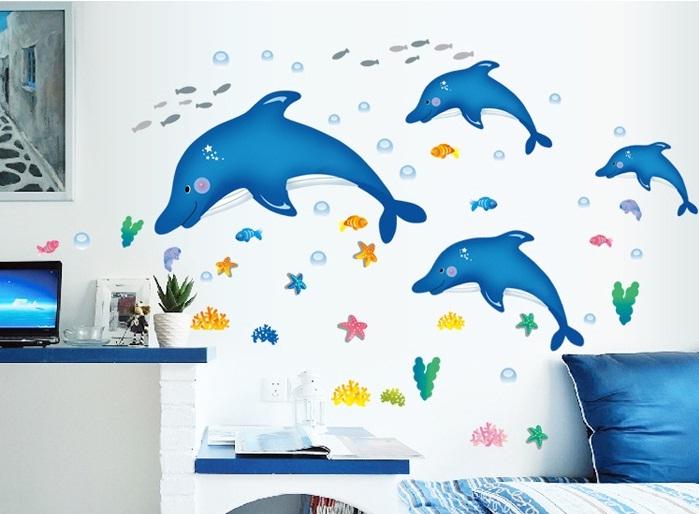 Decal dán tường Cá heo xanh- T137-kiddecals