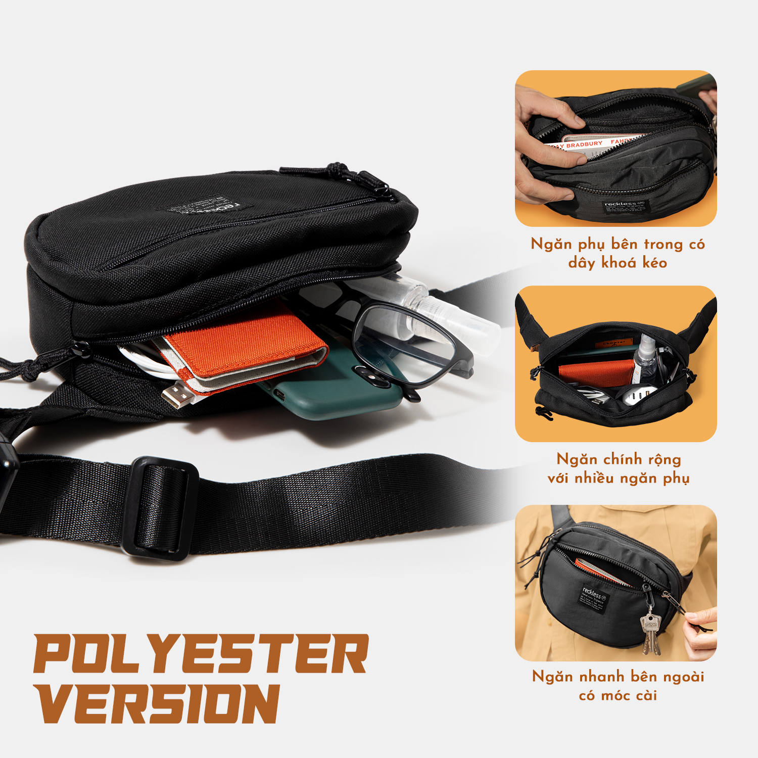 Túi Đeo Chéo Reckless Benji (Vải Polyester/Nylon chống thấm)