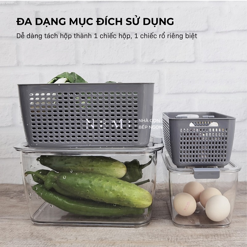 Hộp Đựng Thực Phẩm Tủ Lạnh 2 Lớp Có Khóa Thoát Khí, Dễ Dàng Bảo Quản Rau Củ, Siêu Tiện Dụng