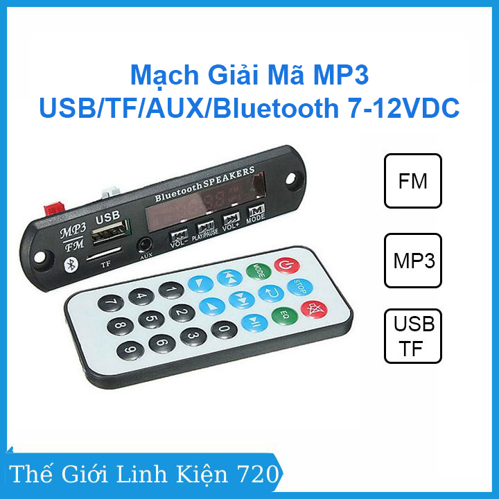 Mạch giải mã mp3có bluetooth 7-12vdc