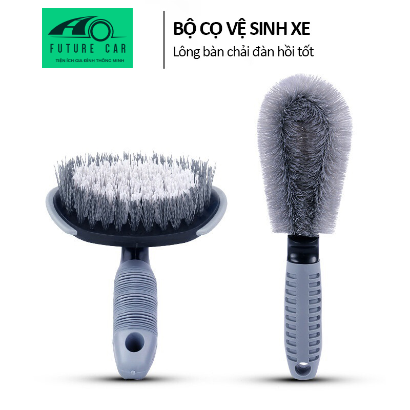 Combo 2 chổi cọ rửa tay cầm Silicon dụng cụ chà rửa mâm, bánh xe ô tô, xe hơi, xe tải, xe máy, xe tay ga siêu sạch