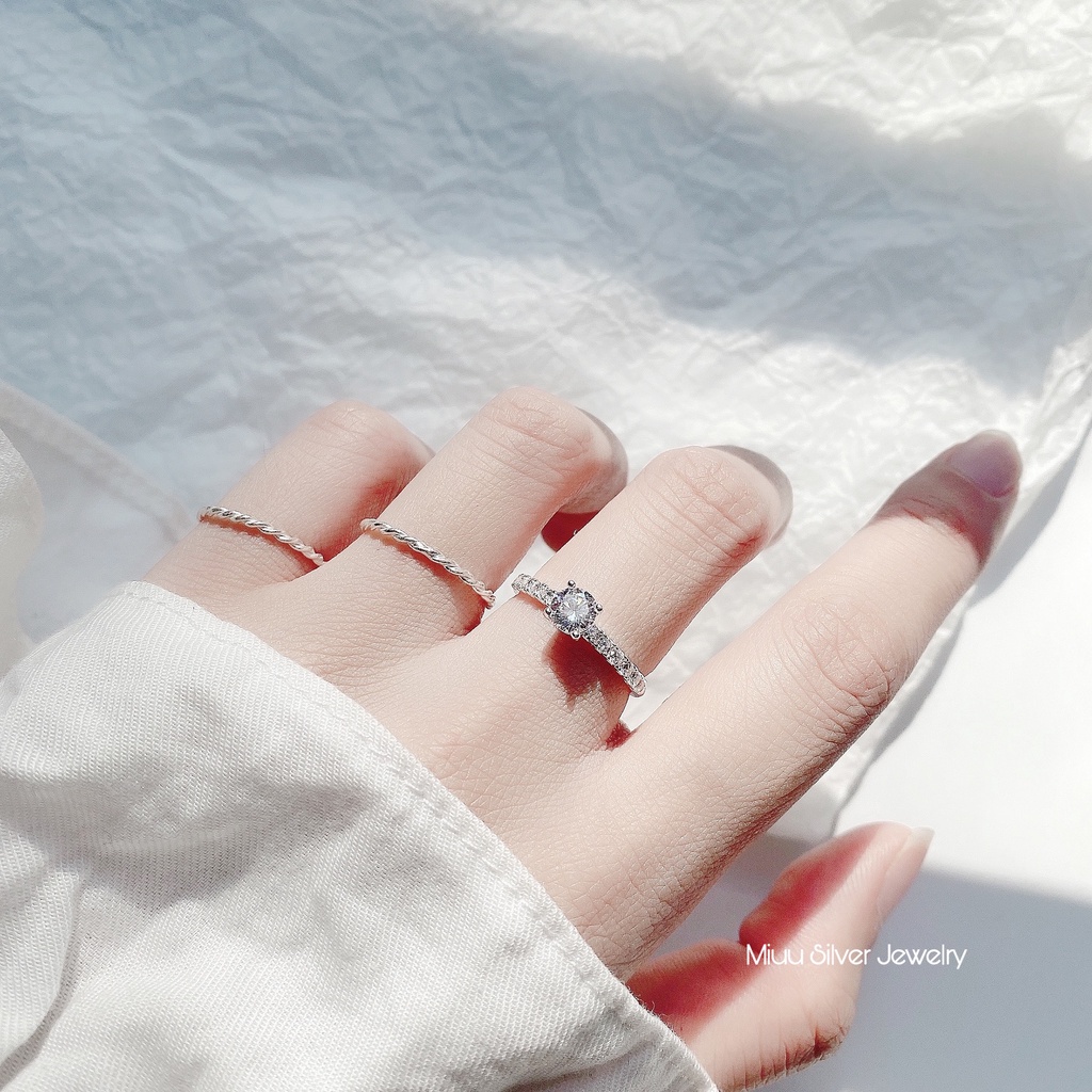 Nhẫn bạc nữ 925 Miuu Silver xoắn đơn giản, thời trang