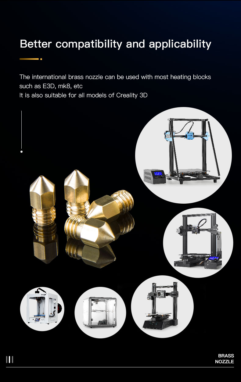 Đầu đùn nhựa máy in 3d CREALITY 3D Printer Part 3D Printing Brass Nozzle cho Ender 3 và Ender 5 Series ..5pcs/ set