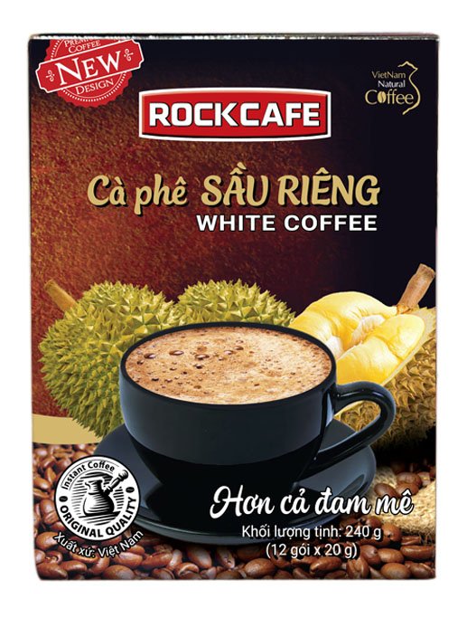 RockCafe - Cà phê hòa tan 3 trong 1 - Vị sầu riêng độc đáo - Thơm ngon - Đậm vị - Hộp 12 gói x 20gr