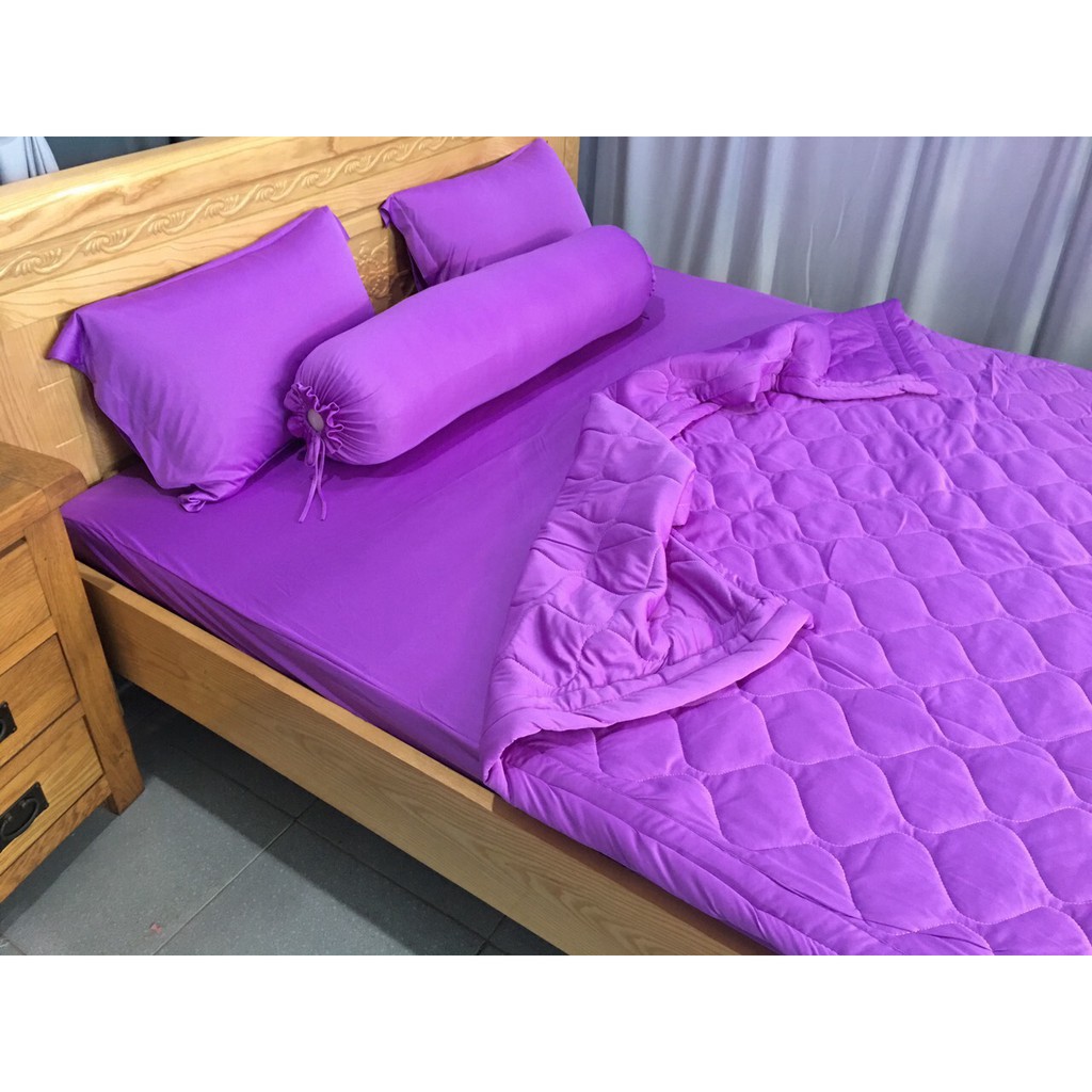 ( Thun Lạnh Hàn Quốc ) Bộ 4 Món Ga Gối Thun Mát Mềm Cao Cấp - Tím Cà