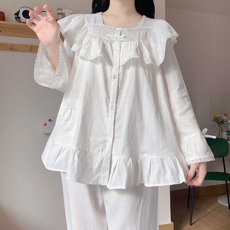 Set bộ cổ vuông phối ren tay loe tiểu thư