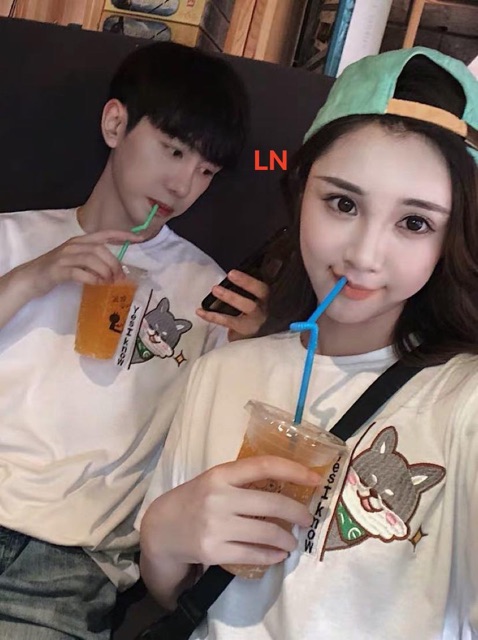 Áo đôi mèo vàng và xám đẹp