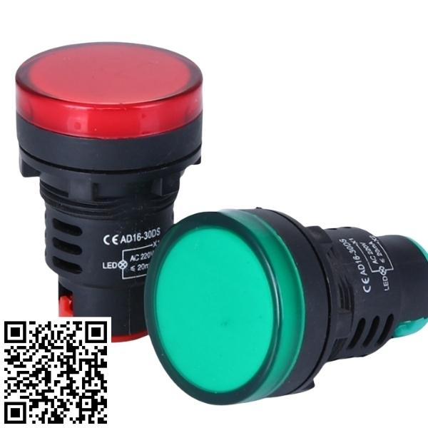 Đèn led AD16-30DS báo pha phi 30mm điện áp 220VAC 3 màu đỏ, xanh lá, màu vàng