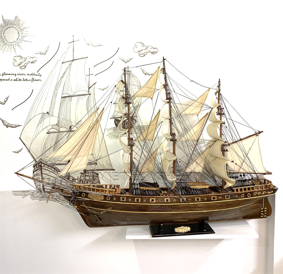 Mô hình thuyền gỗ chở hàng cutty sark - thân tàu 100cm - buồm cong