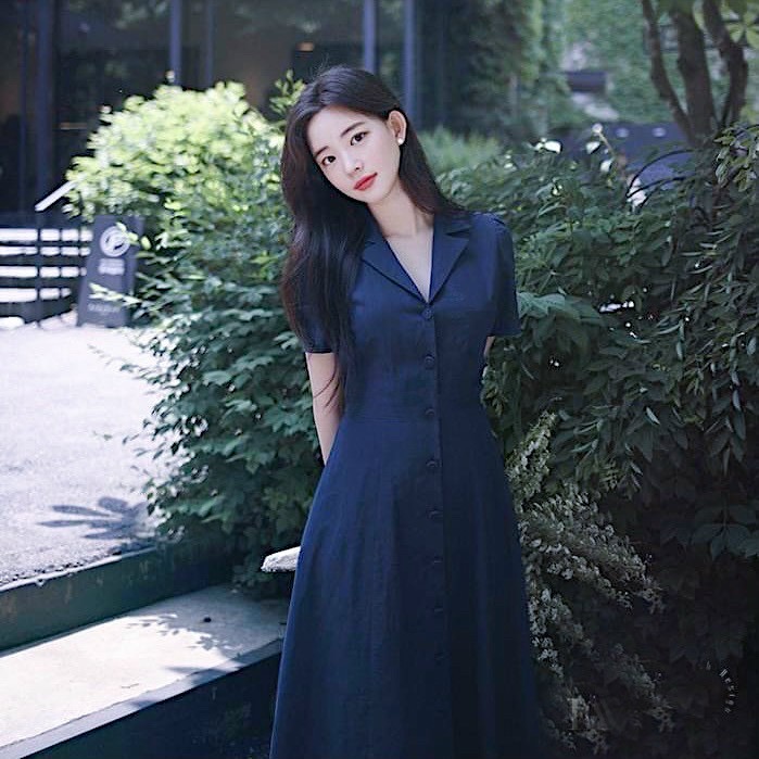 Đầm freesize sơ mi xanh đen