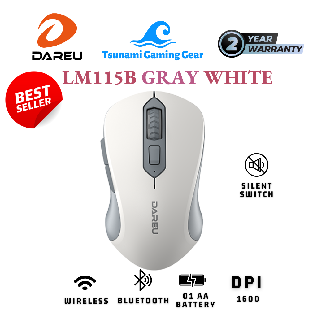 Chuột không dây DAREU LM115B Dual Mode (Bluetooth + Wireless 2.4Ghz) | Silent Switch | Pin AA