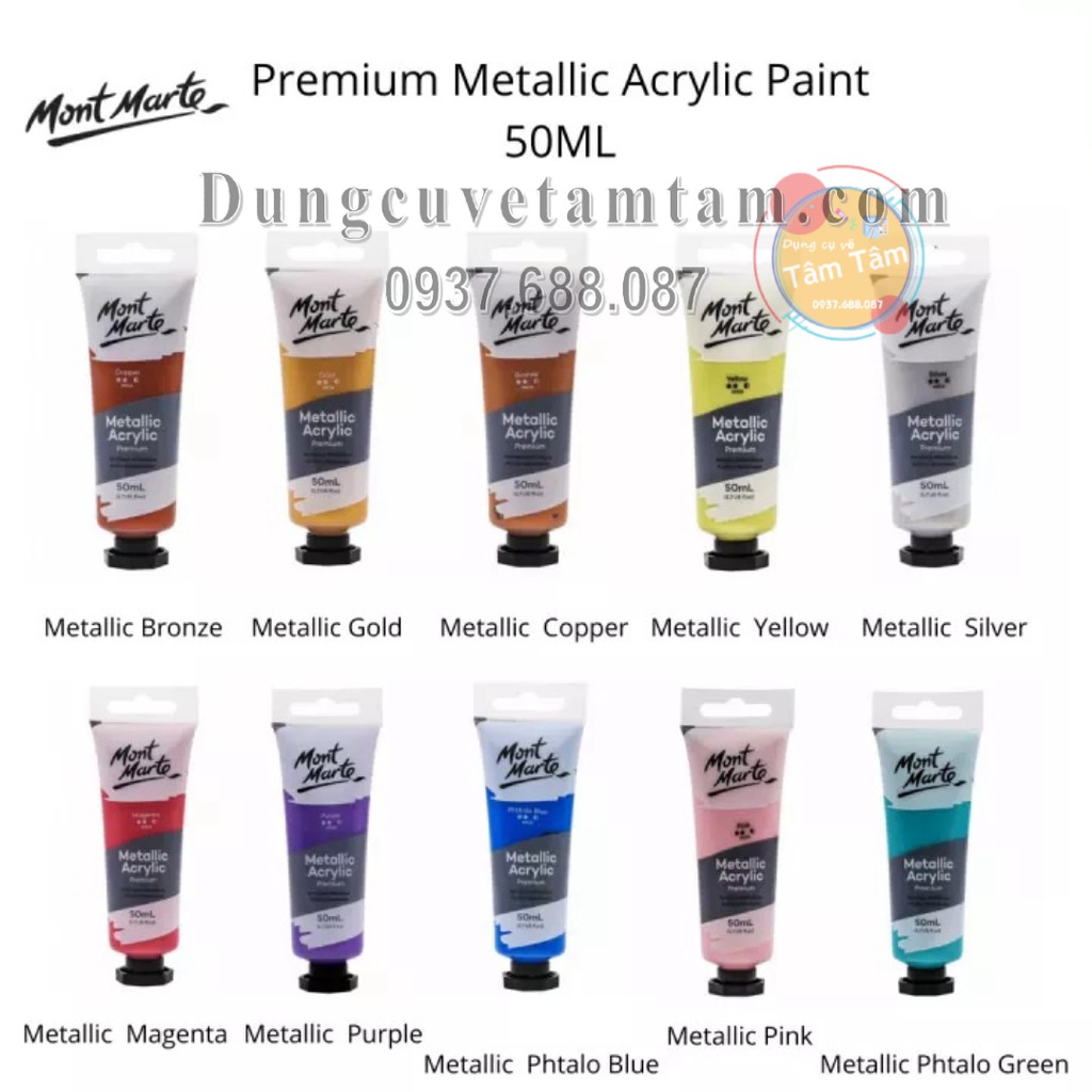 [ TÂM TÂM ]-Màu Acrylic METALLIC và Acrylic FLUORO Mont Marte 50ml