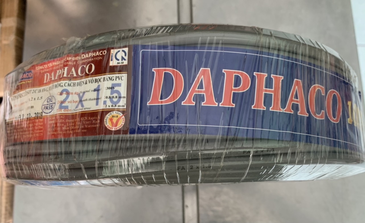 Dây điện PVC đôi 2x1.5 Daphaco - Cáp tròn PVC đôi 2x1.5 Daphaco