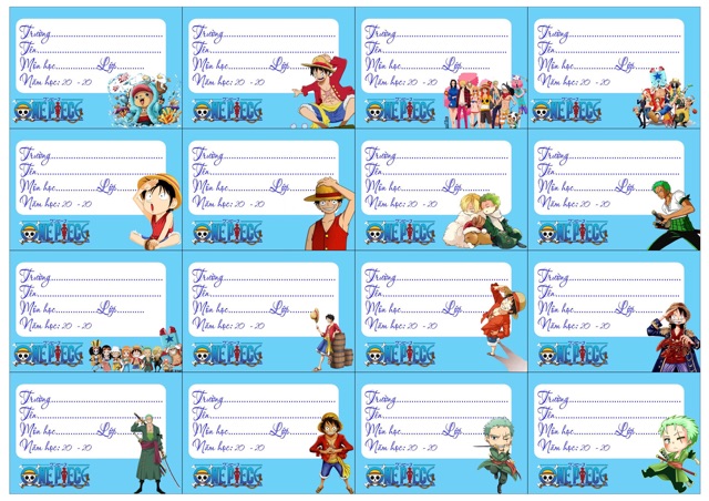 20 nhãn vở anime one piece hình chibi có đề can bóc dán
